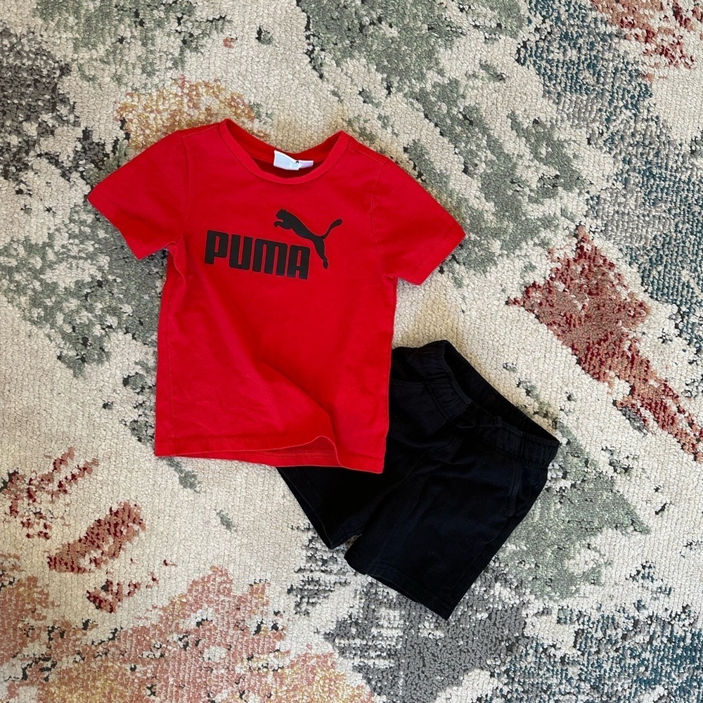 Puma Toddler Boy Red T-Shirt and Cat & Jack Black Sweat Shorts Set Size 3T - Picture 10 of 12